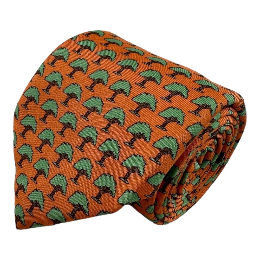 Vineyard Vines Orange‎ Oak Tree Print Pure Silk 3.5 Inch Width